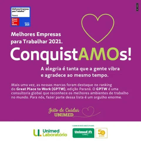 UNIMED CURITIBA: Cooperativa e laboratório no ranking GPTW das melhores empresas para trabalhar no Paraná